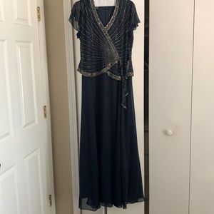 Navy blue formal beaded gown